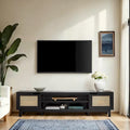 Scandi Faux Rattan Door TV Stand with Open Cubbies & Cabinets