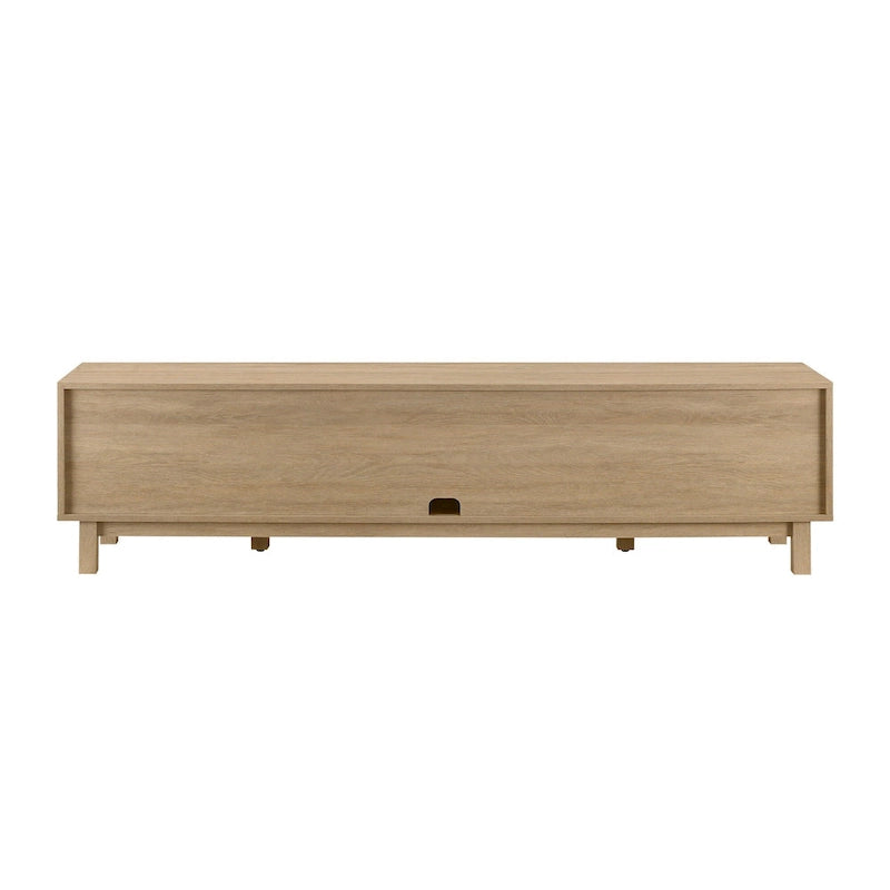 Scandi Faux Rattan Door TV Stand with Open Cubbies & Cabinets
