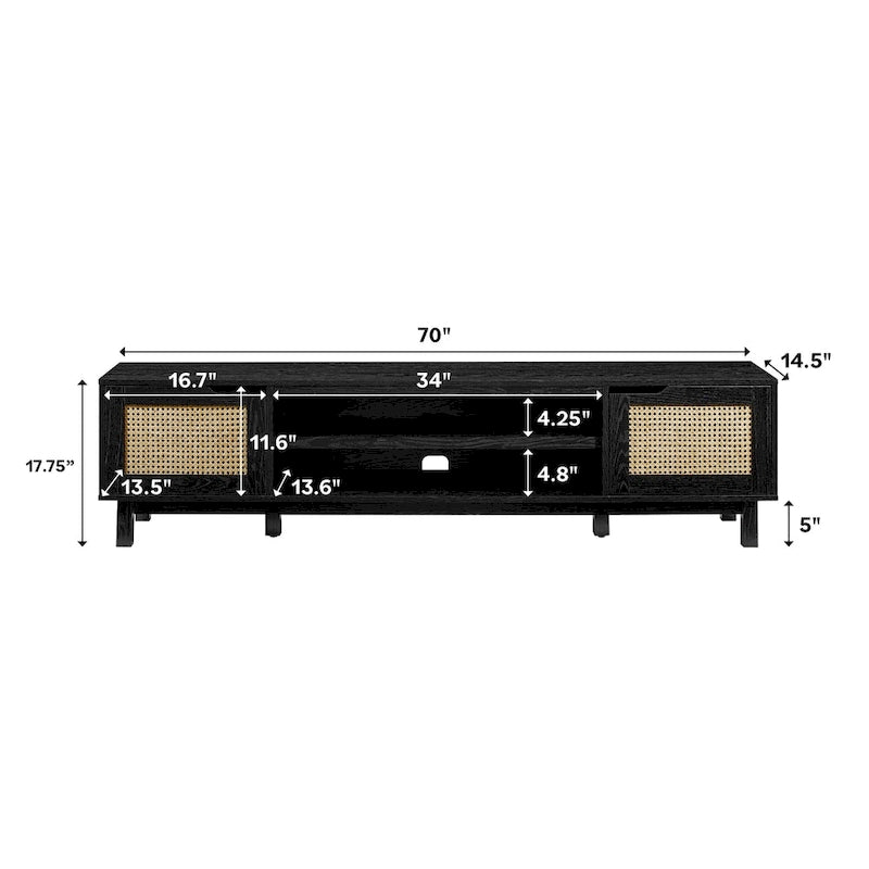 Scandi Faux Rattan Door TV Stand with Open Cubbies & Cabinets