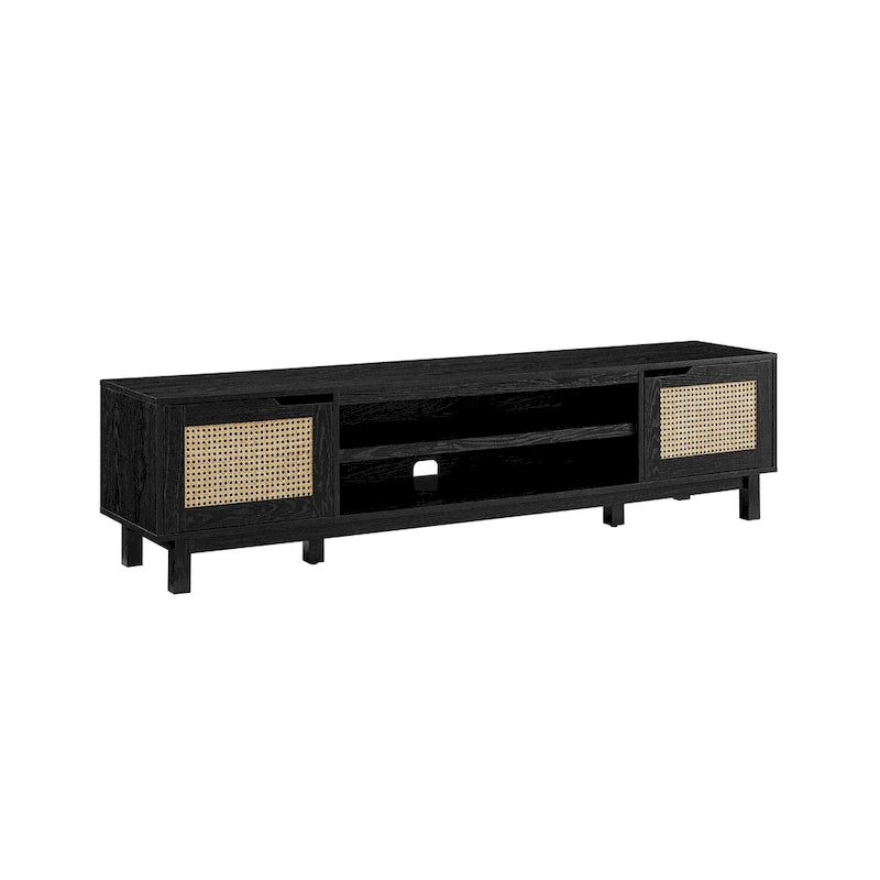 Scandi Faux Rattan Door TV Stand with Open Cubbies & Cabinets