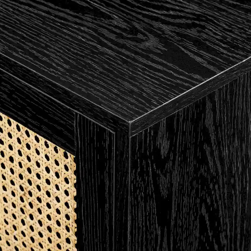 Scandi Faux Rattan Door TV Stand with Open Cubbies & Cabinets