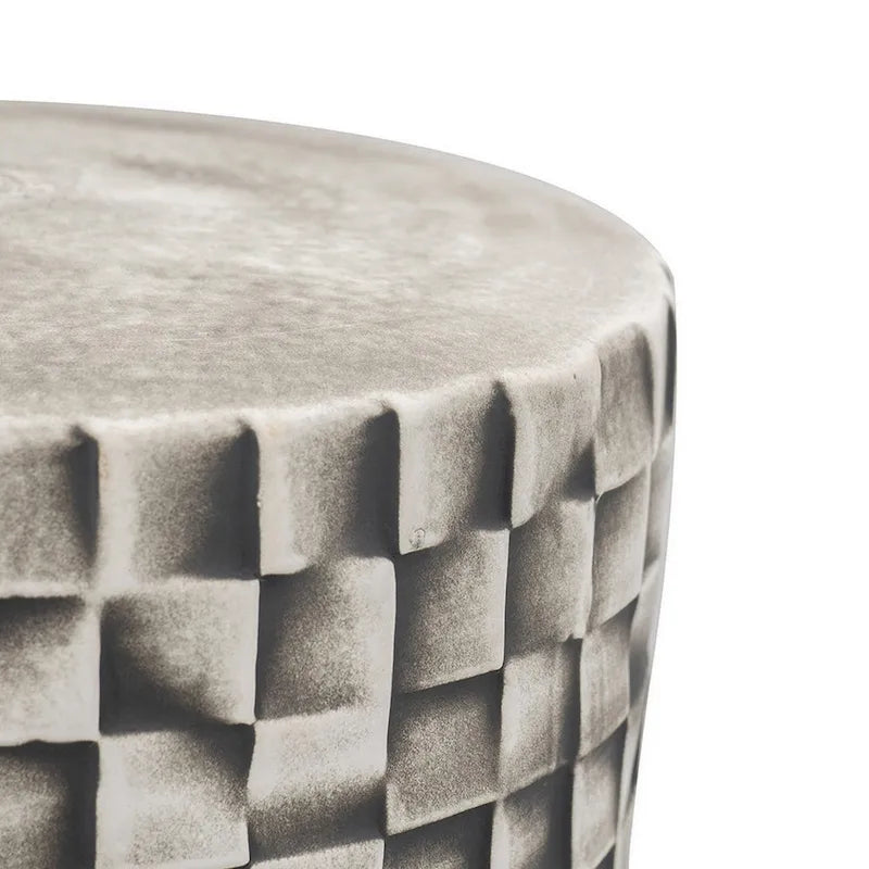 Ceramic Cylindrical Stool Side Table with 3D Geometric Texture 18"