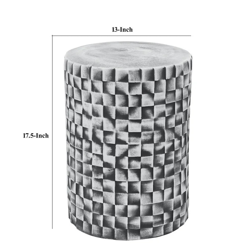 Ceramic Cylindrical Stool Side Table with 3D Geometric Texture 18"