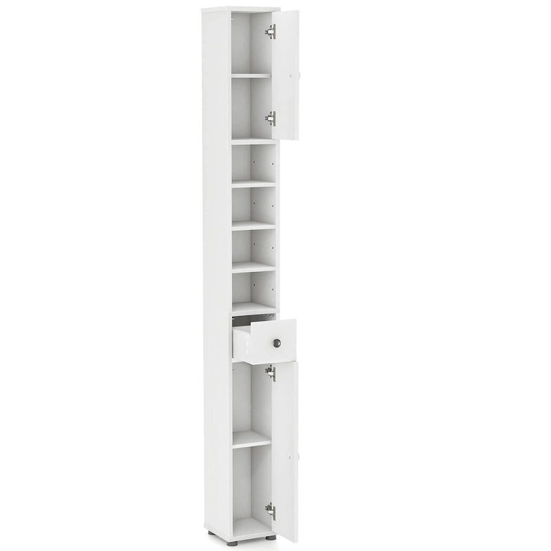 Engineered Wood Tall Slim Bathroom Linen Tower with Drawer & Adjustable Shelves 71"