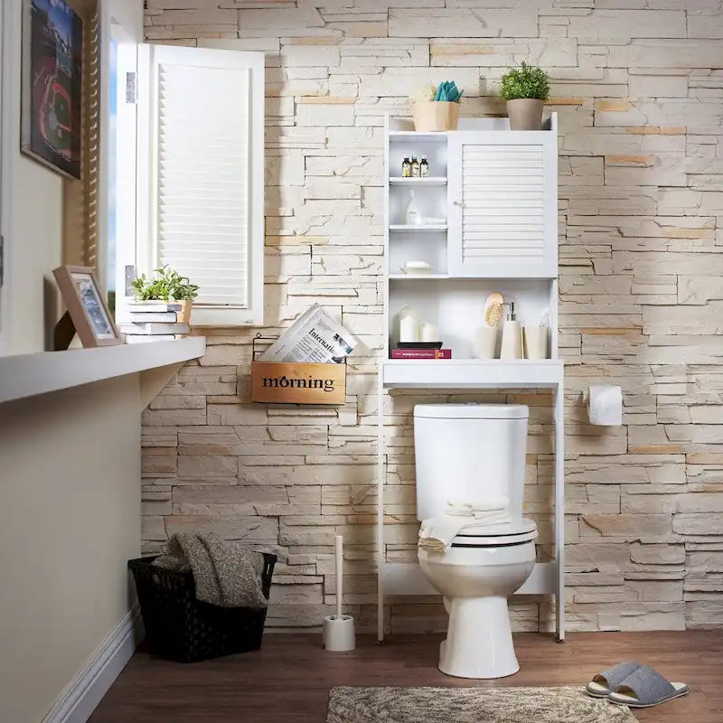 Veneer Over-the-Toilet Space Saver Cabinet with 7 Shelves & Magnetic Door 67"