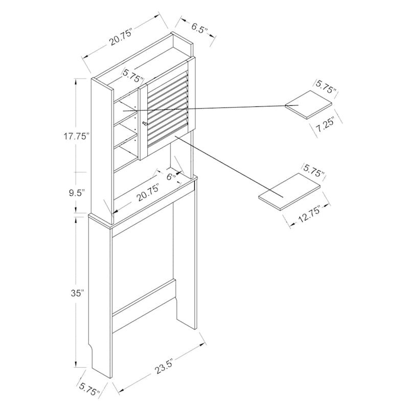 Veneer Over-the-Toilet Space Saver Cabinet with 7 Shelves & Magnetic Door 67"