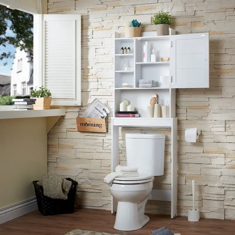 Veneer Over-the-Toilet Space Saver Cabinet with 7 Shelves & Magnetic Door 67"