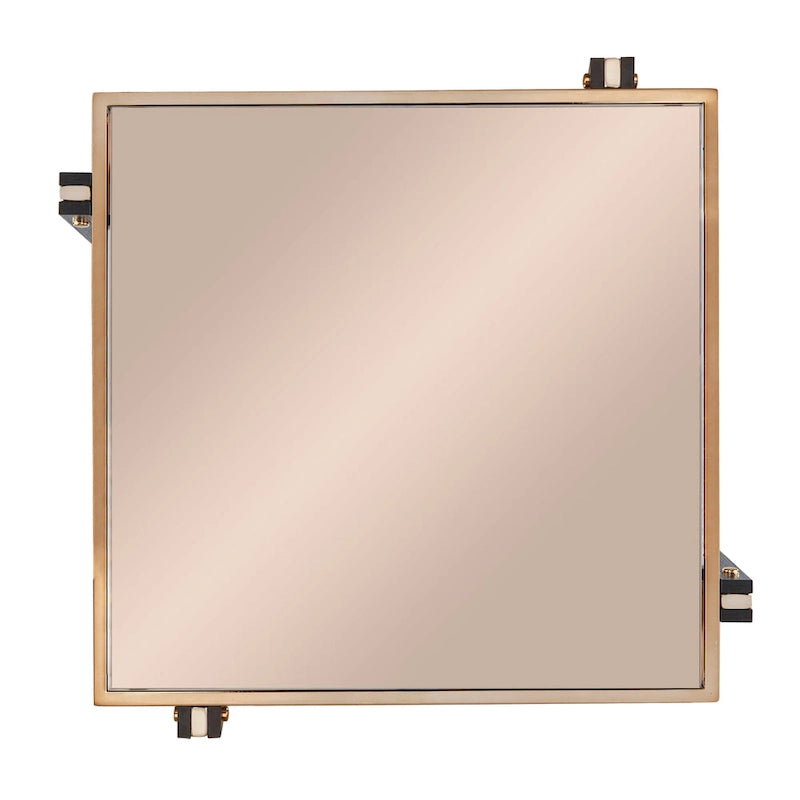 Smoked Mirror & Faux Marble Glass Side Table with Metal Frame