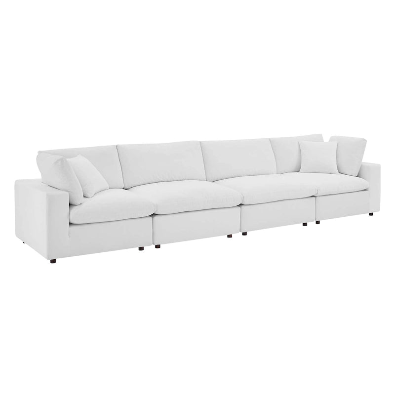 Performance Velvet & Down Feather Overstuffed 4-Seater Sofa with Black Metal Legs