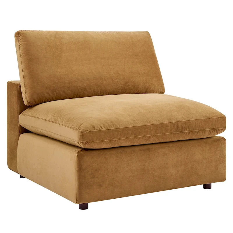 Performance Velvet & Down Feather Overstuffed 4-Seater Sofa with Black Metal Legs