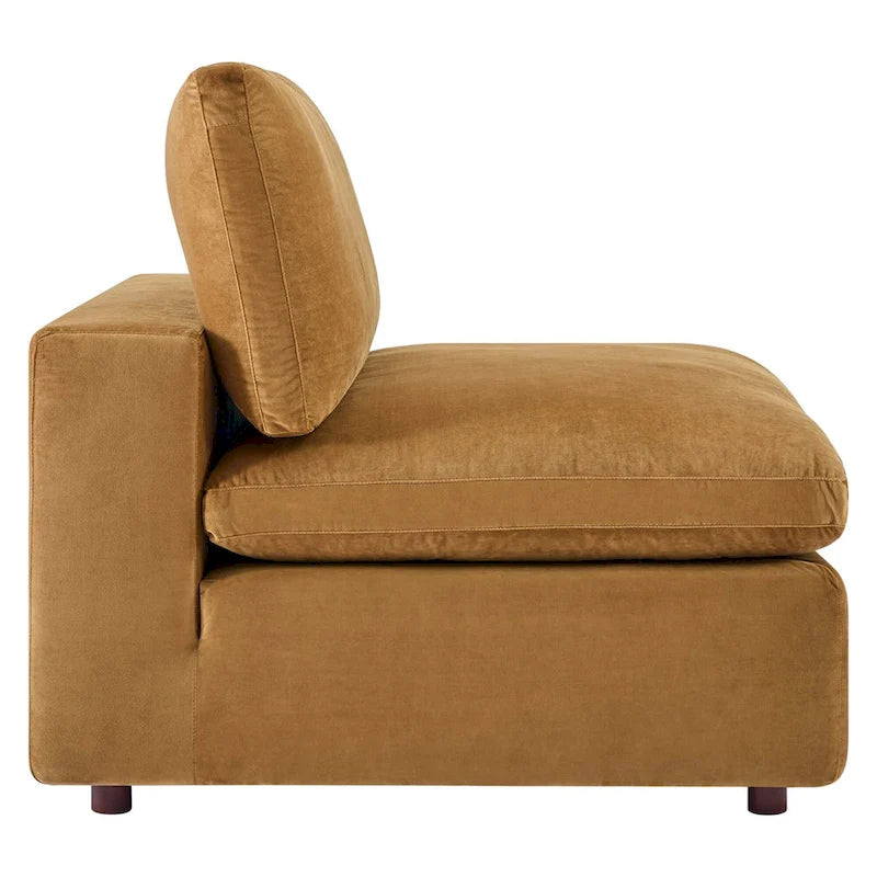 Performance Velvet & Down Feather Overstuffed 4-Seater Sofa with Black Metal Legs