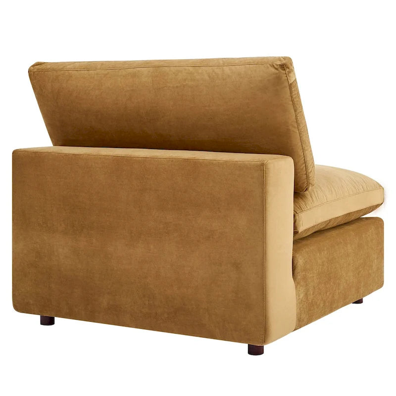 Performance Velvet & Down Feather Overstuffed 4-Seater Sofa with Black Metal Legs