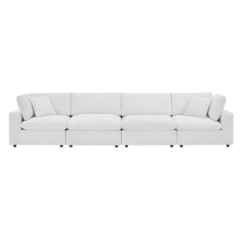 Performance Velvet & Down Feather Overstuffed 4-Seater Sofa with Black Metal Legs
