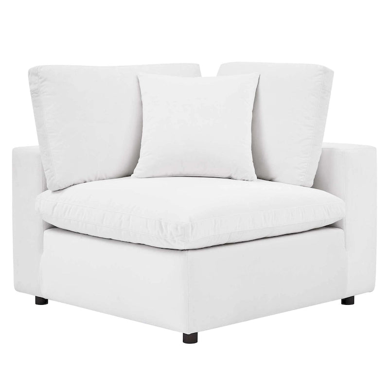 Performance Velvet & Down Feather Overstuffed 4-Seater Sofa with Black Metal Legs