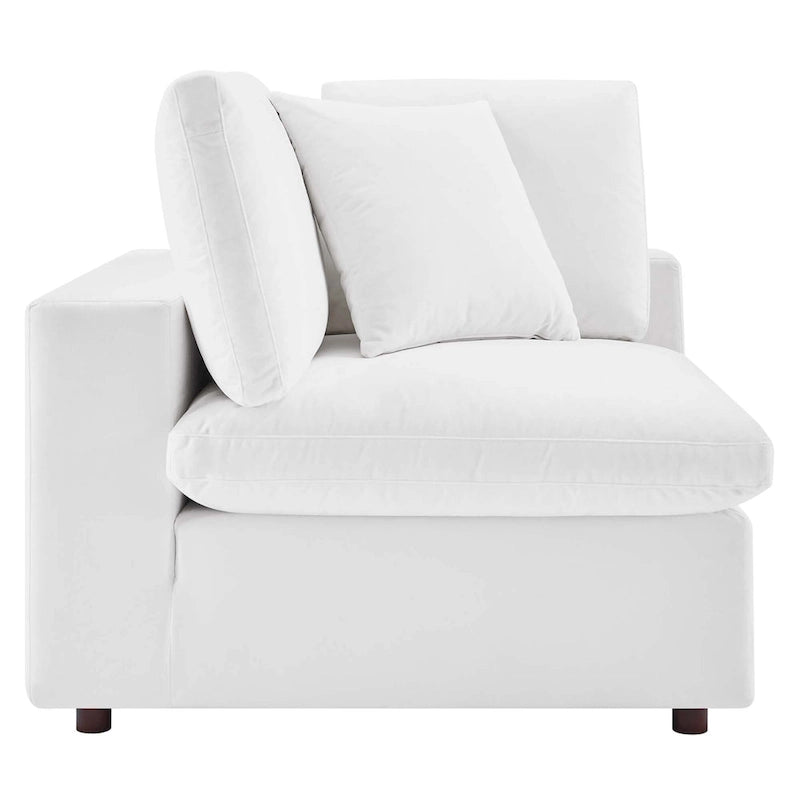 Performance Velvet & Down Feather Overstuffed 4-Seater Sofa with Black Metal Legs