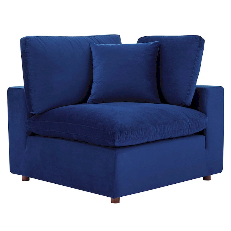 Performance Velvet & Down Feather Overstuffed 4-Seater Sofa with Black Metal Legs