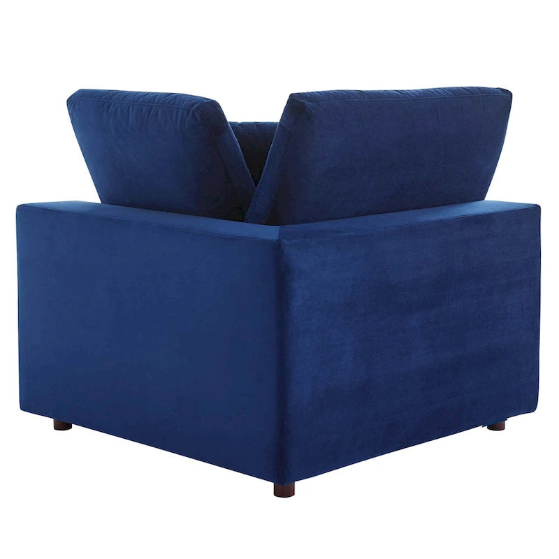 Performance Velvet & Down Feather Overstuffed 4-Seater Sofa with Black Metal Legs