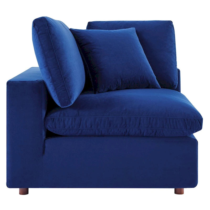 Performance Velvet & Down Feather Overstuffed 4-Seater Sofa with Black Metal Legs