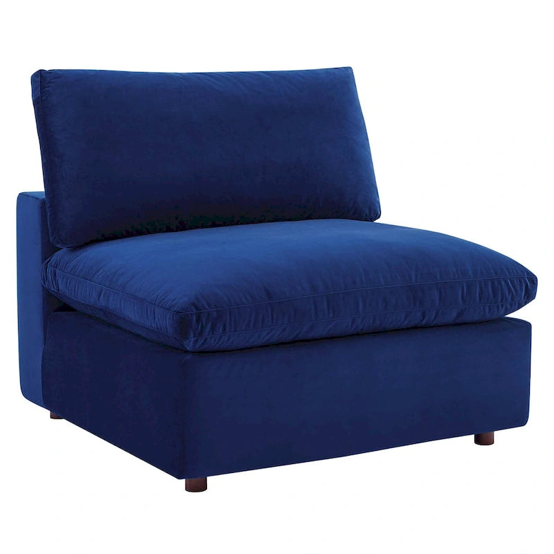 Performance Velvet & Down Feather Overstuffed 4-Seater Sofa with Black Metal Legs