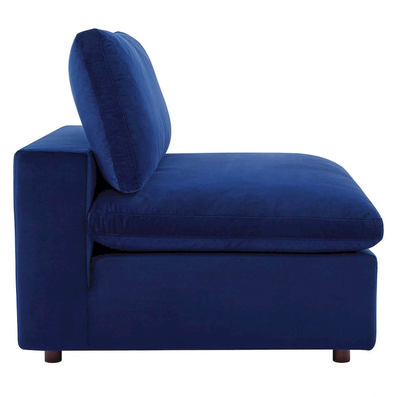 Performance Velvet & Down Feather Overstuffed 4-Seater Sofa with Black Metal Legs