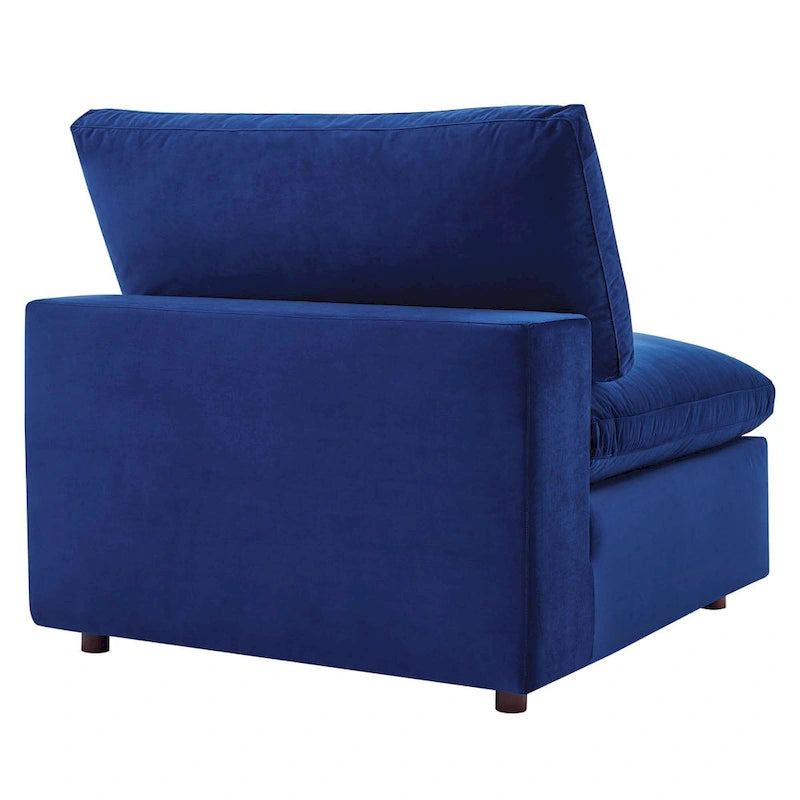 Performance Velvet & Down Feather Overstuffed 4-Seater Sofa with Black Metal Legs