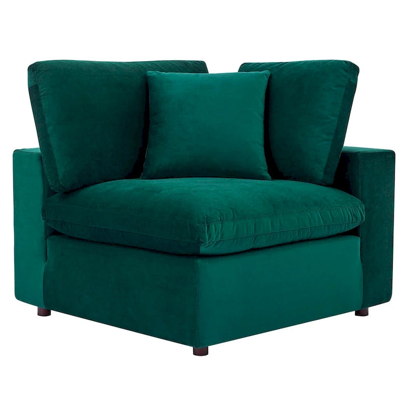 Performance Velvet & Down Feather Overstuffed 4-Seater Sofa with Black Metal Legs