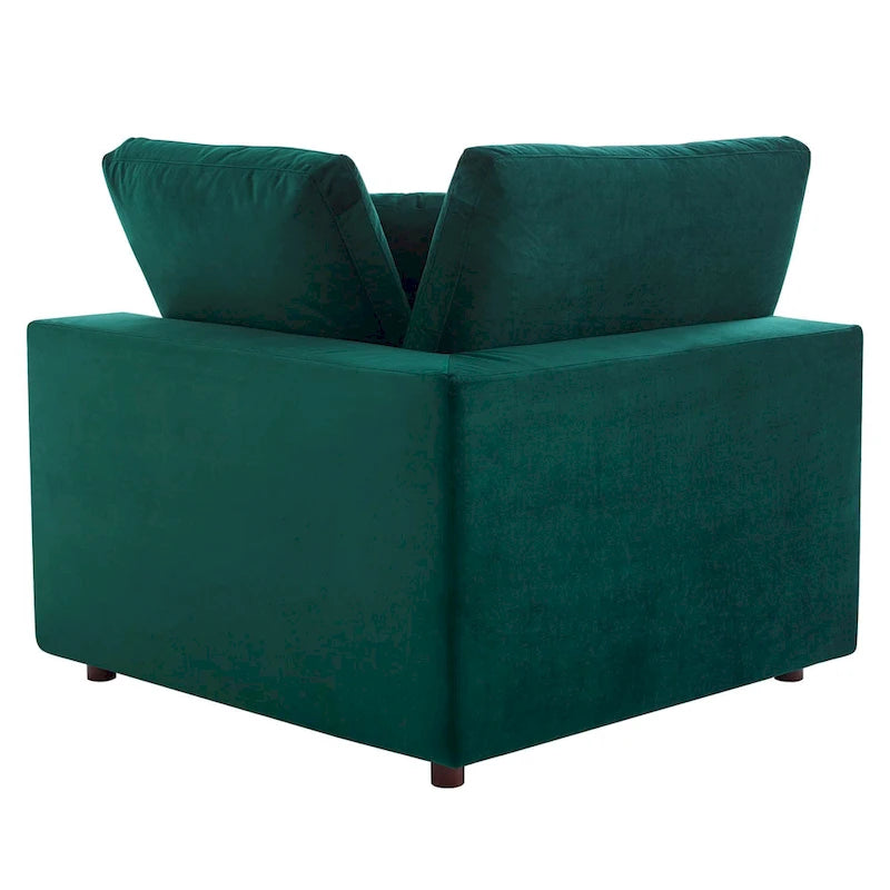 Performance Velvet & Down Feather Overstuffed 4-Seater Sofa with Black Metal Legs