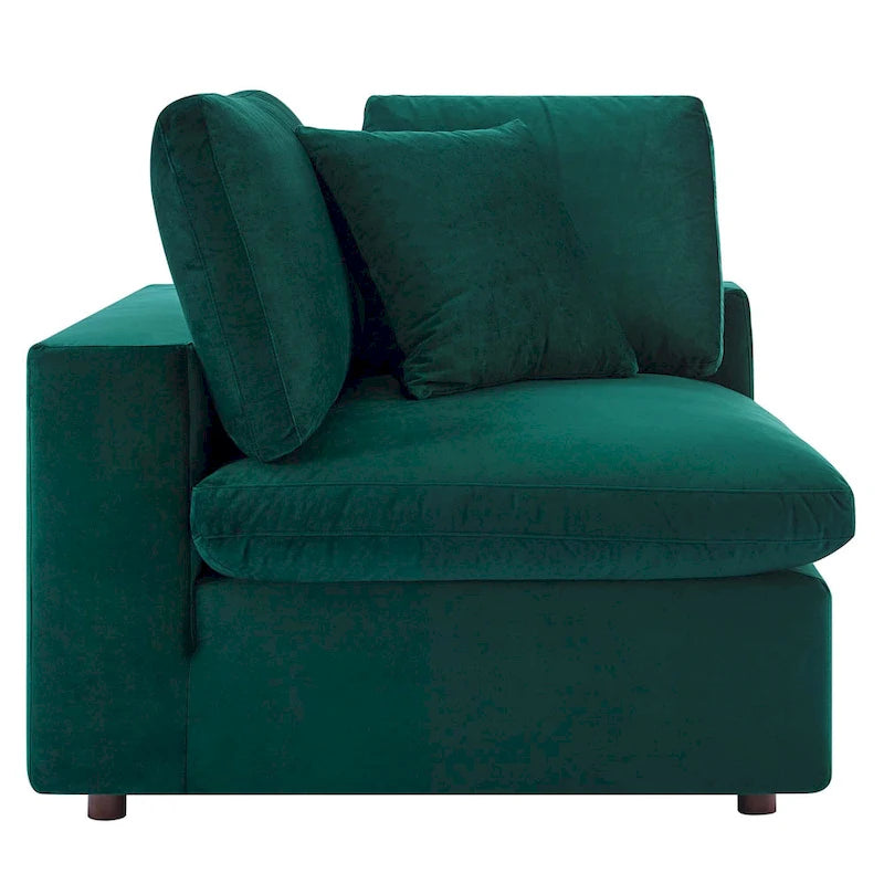 Performance Velvet & Down Feather Overstuffed 4-Seater Sofa with Black Metal Legs