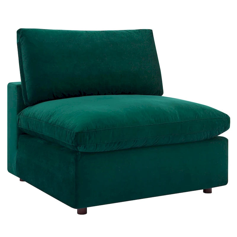 Performance Velvet & Down Feather Overstuffed 4-Seater Sofa with Black Metal Legs