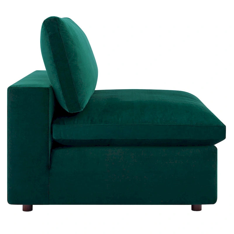 Performance Velvet & Down Feather Overstuffed 4-Seater Sofa with Black Metal Legs