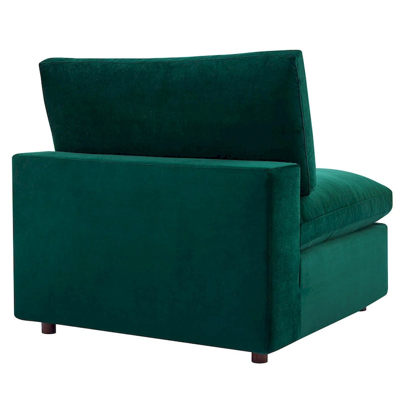 Performance Velvet & Down Feather Overstuffed 4-Seater Sofa with Black Metal Legs