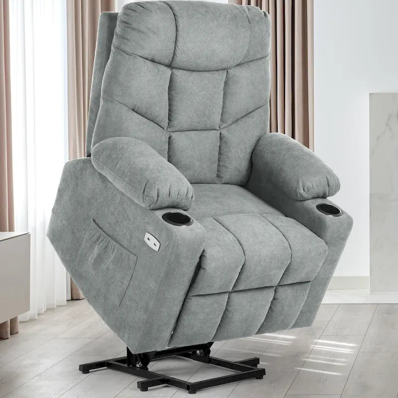 Fabric & Faux Leather Power Lift Recliner with Massage, Heating & USB