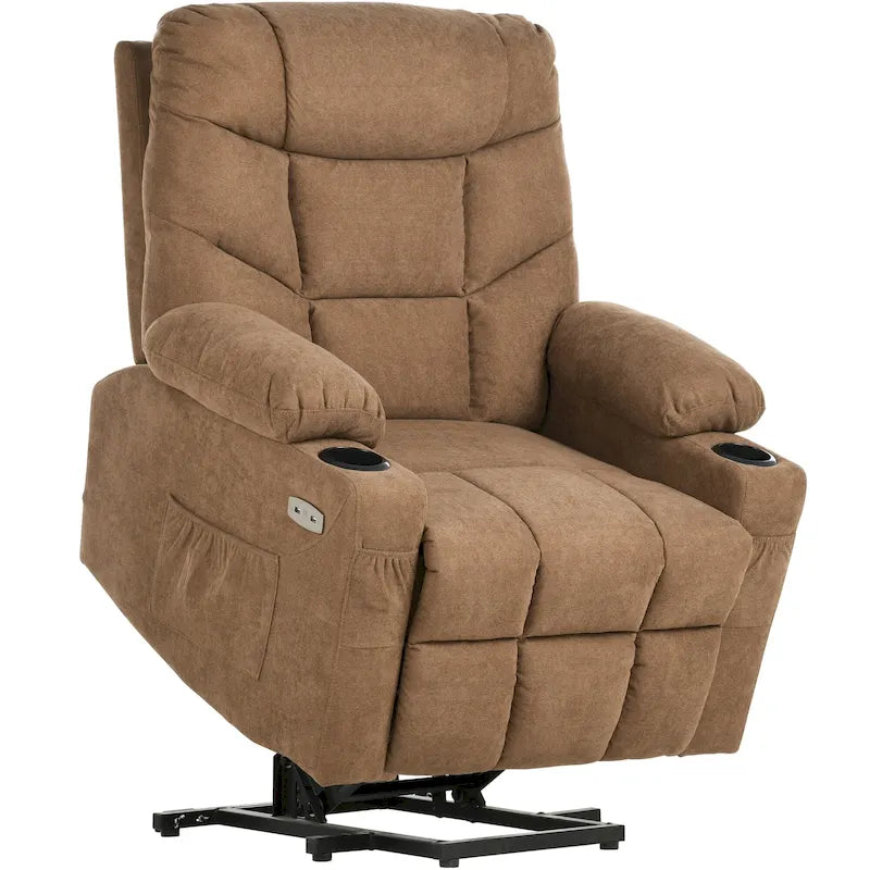 Fabric & Faux Leather Power Lift Recliner with Massage, Heating & USB