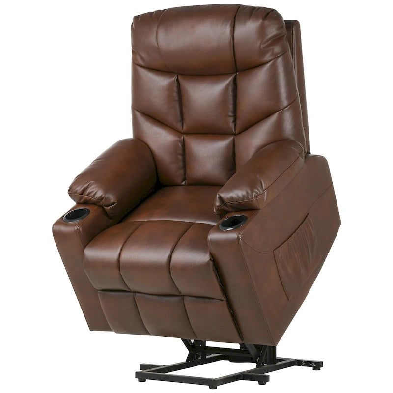 Fabric & Faux Leather Power Lift Recliner with Massage, Heating & USB