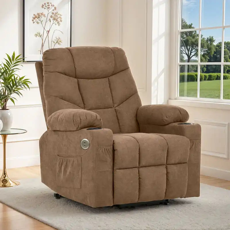 Fabric & Faux Leather Power Lift Recliner with Massage, Heating & USB