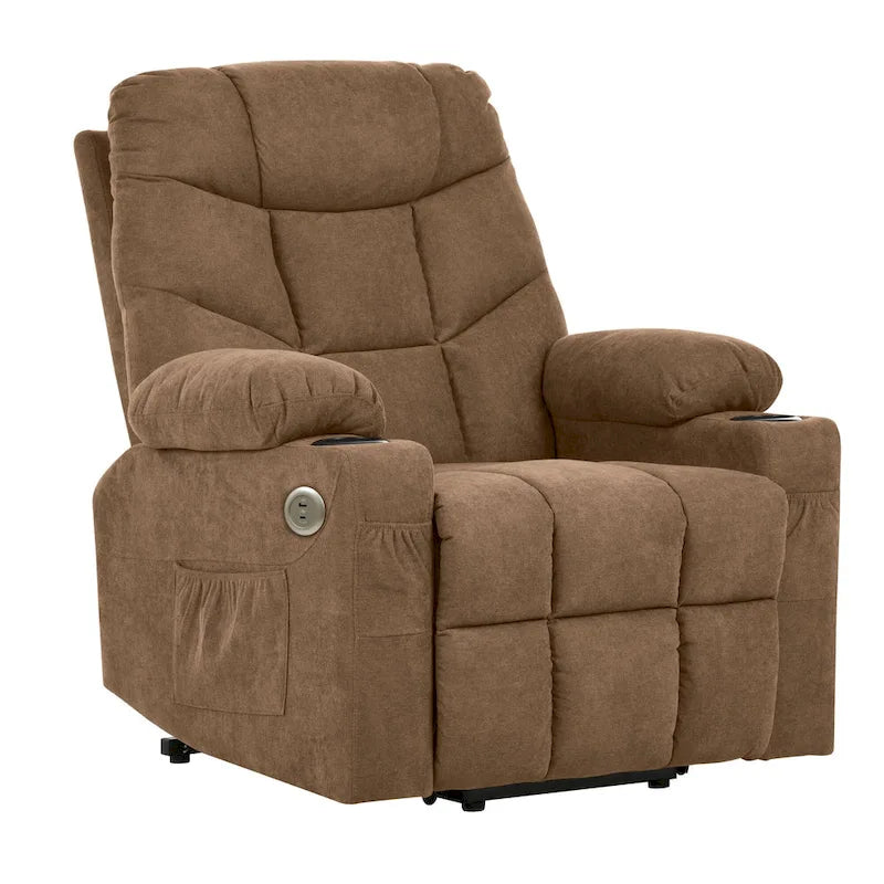 Fabric & Faux Leather Power Lift Recliner with Massage, Heating & USB