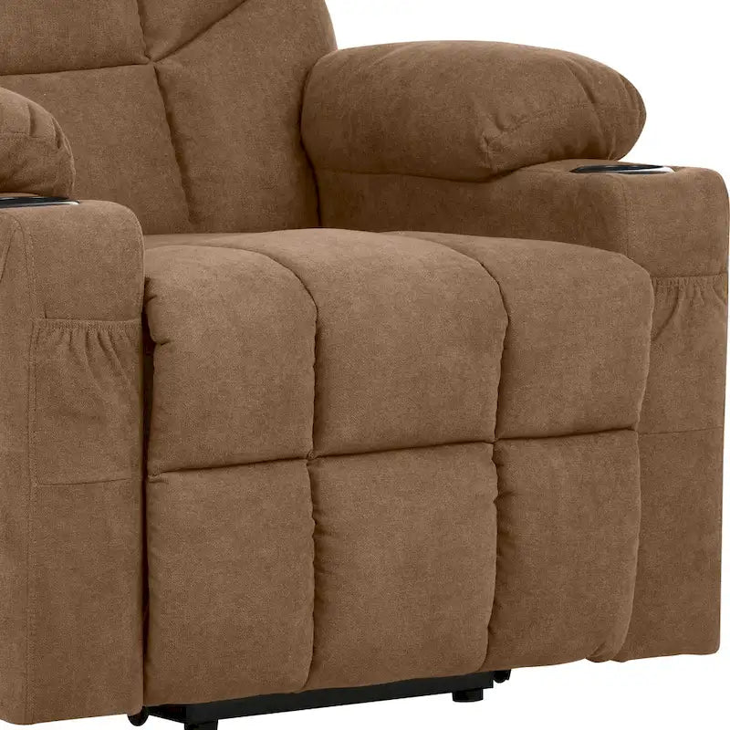 Fabric & Faux Leather Power Lift Recliner with Massage, Heating & USB