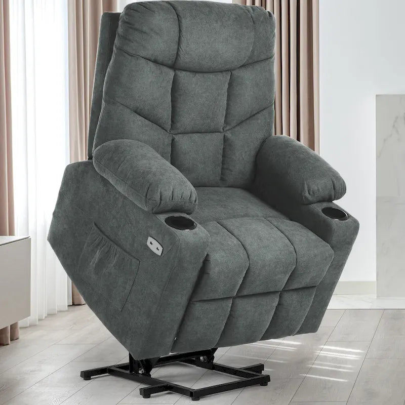 Fabric & Faux Leather Power Lift Recliner with Massage, Heating & USB