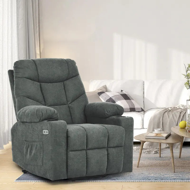 Fabric & Faux Leather Power Lift Recliner with Massage, Heating & USB