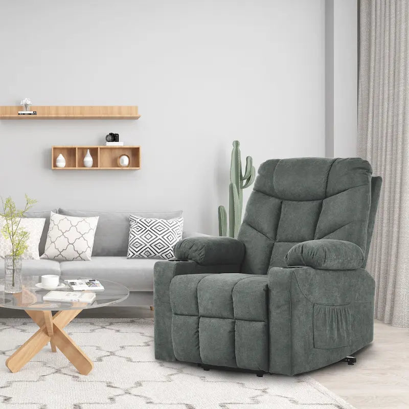 Fabric & Faux Leather Power Lift Recliner with Massage, Heating & USB