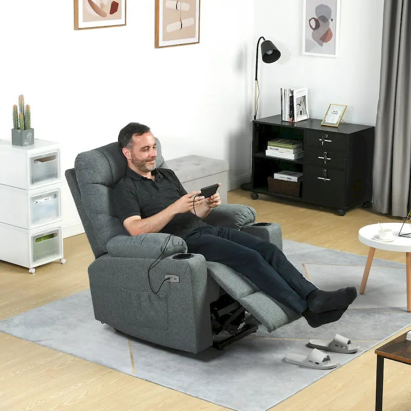 Fabric & Faux Leather Power Lift Recliner with Massage, Heating & USB