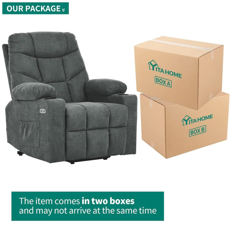 Fabric & Faux Leather Power Lift Recliner with Massage, Heating & USB