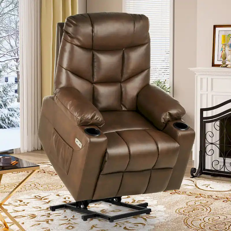 Fabric & Faux Leather Power Lift Recliner with Massage, Heating & USB