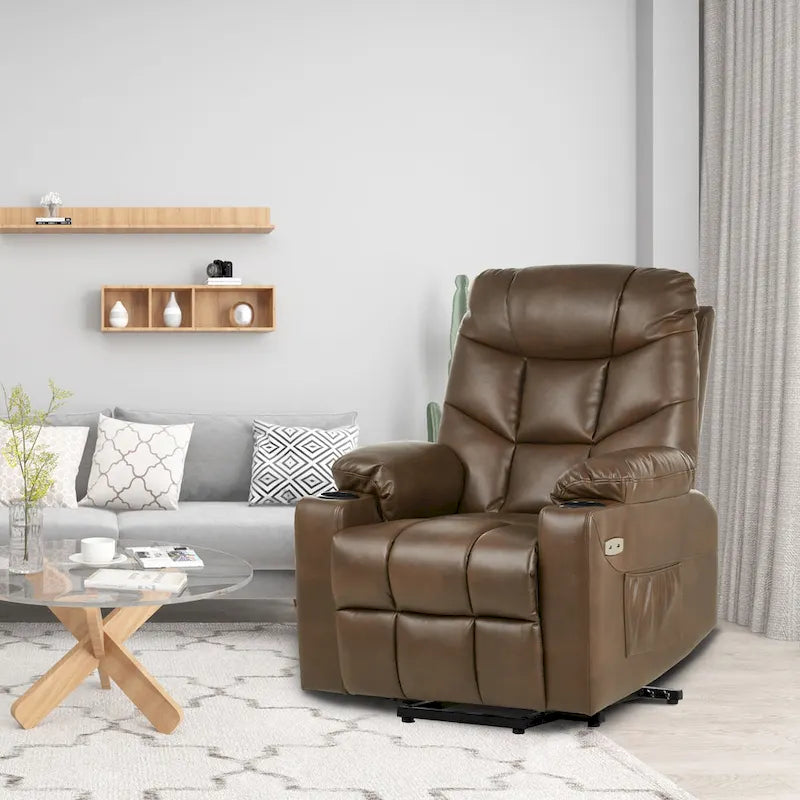 Fabric & Faux Leather Power Lift Recliner with Massage, Heating & USB