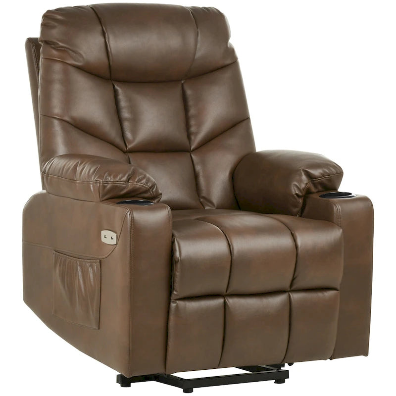 Fabric & Faux Leather Power Lift Recliner with Massage, Heating & USB