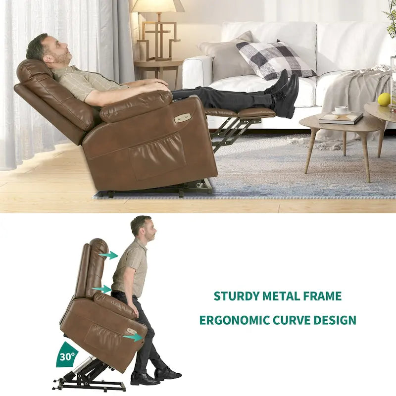 Fabric & Faux Leather Power Lift Recliner with Massage, Heating & USB