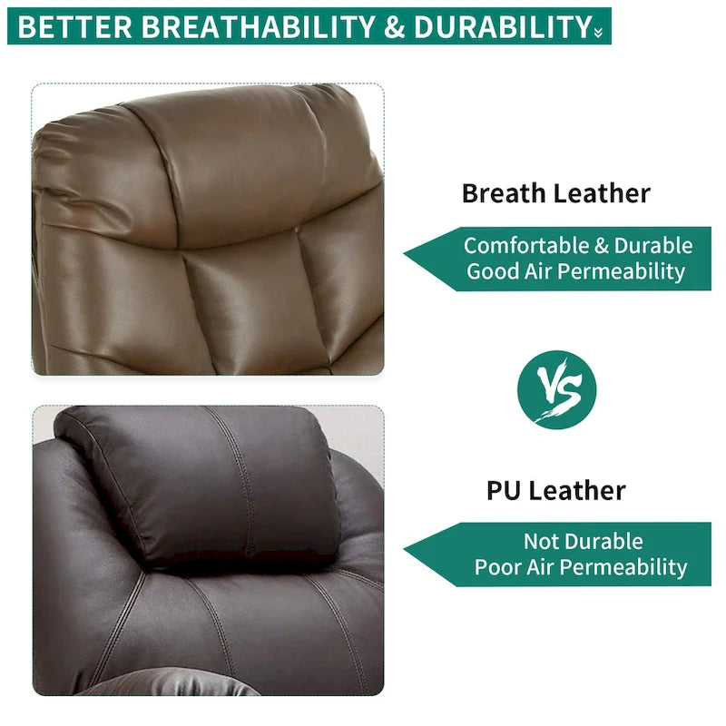 Fabric & Faux Leather Power Lift Recliner with Massage, Heating & USB
