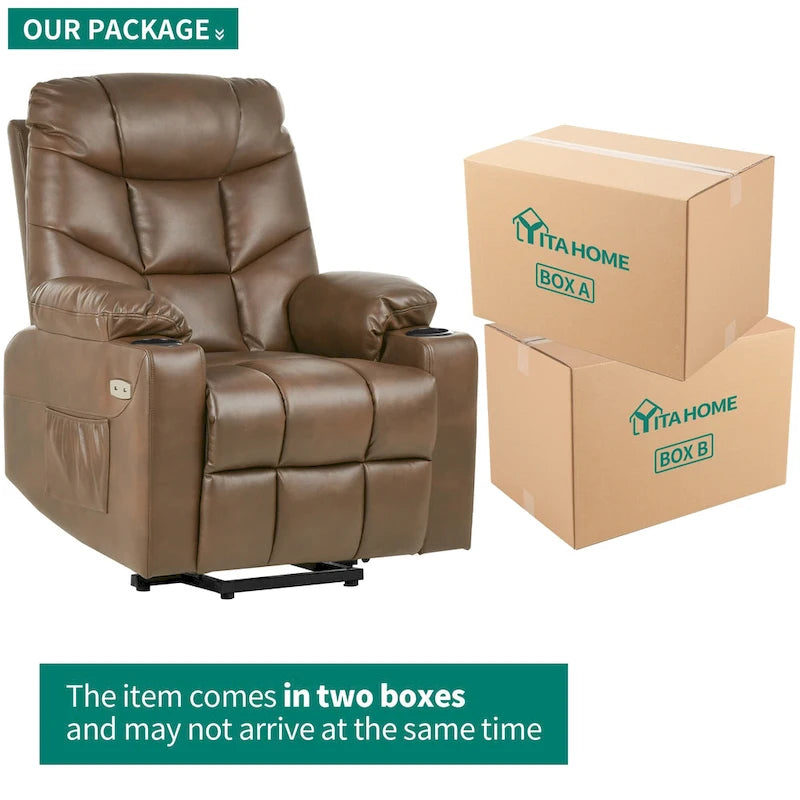 Fabric & Faux Leather Power Lift Recliner with Massage, Heating & USB