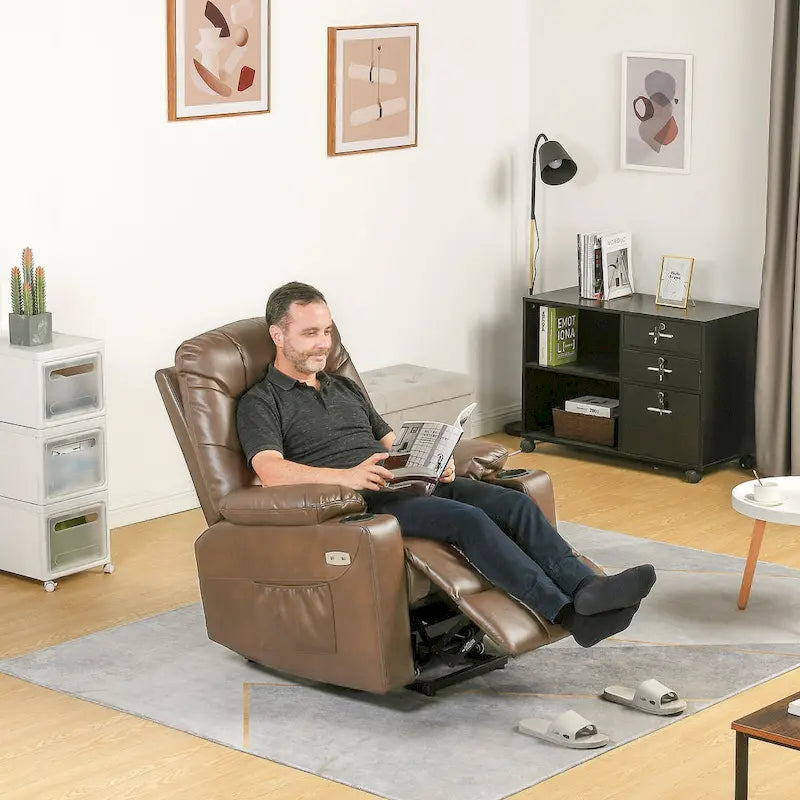 Fabric & Faux Leather Power Lift Recliner with Massage, Heating & USB