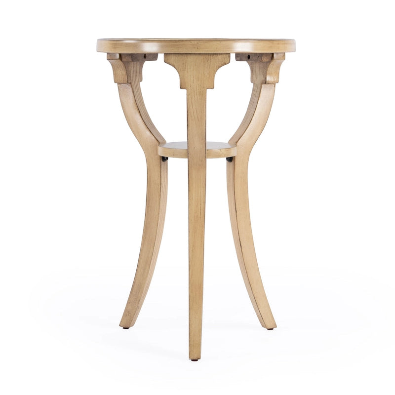 Round Wood Accent Table with Splayed Legs & Lower Shelf